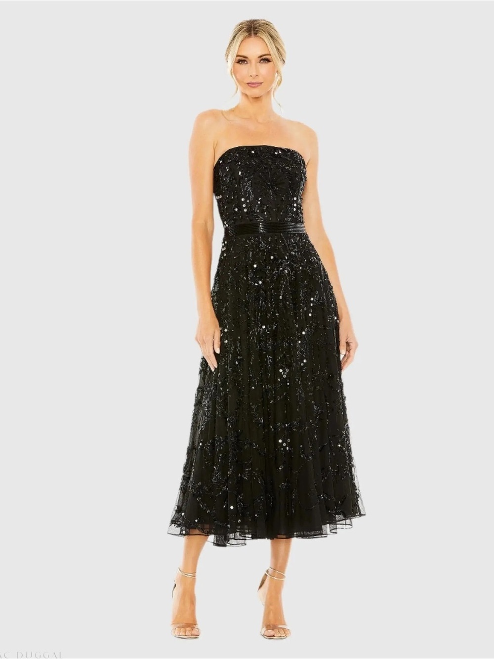 Mac Duggal 93898 Black Strapless Embellished A Line Dress Size 8 NWT